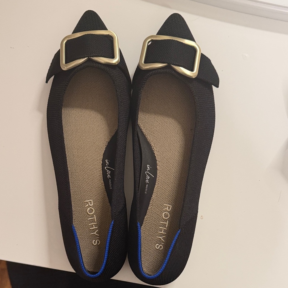 Rothy's Black Flats with Gold Accent